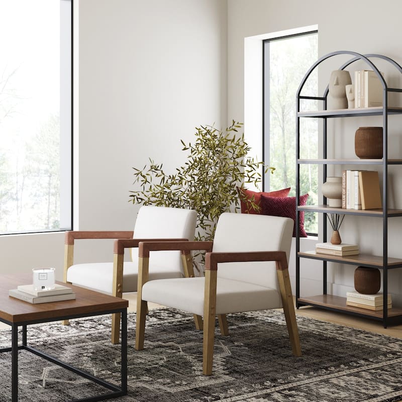 Hudson Upholstered Accent Chair with Faux Leather Arm Upholstery