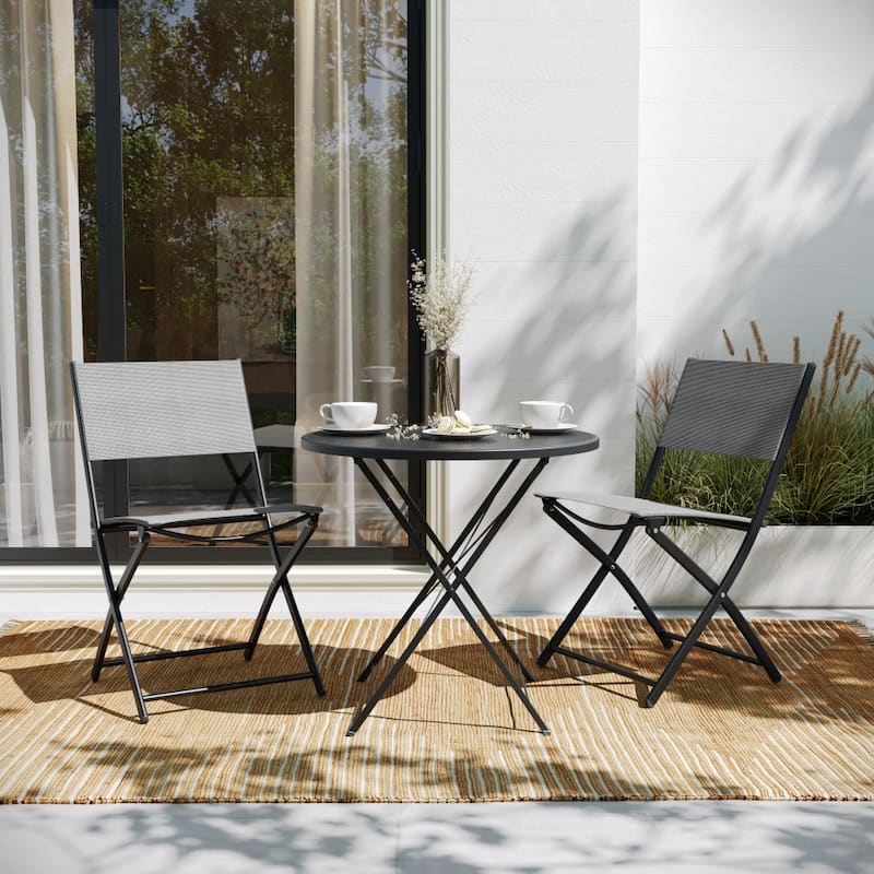 2 Pack Commercial Outdoor Flex Comfort Folding Chair with Metal Frame - Gray