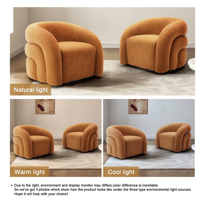 Set of 2 Boucle Upholstered Swivel Accent Barrel Chairs