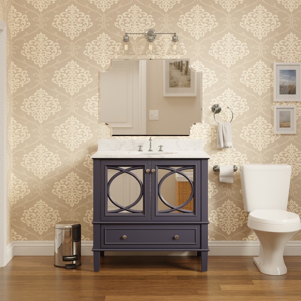 KitchenBathCollection Olivia 36" Bathroom Vanity with Carrara Marble Top