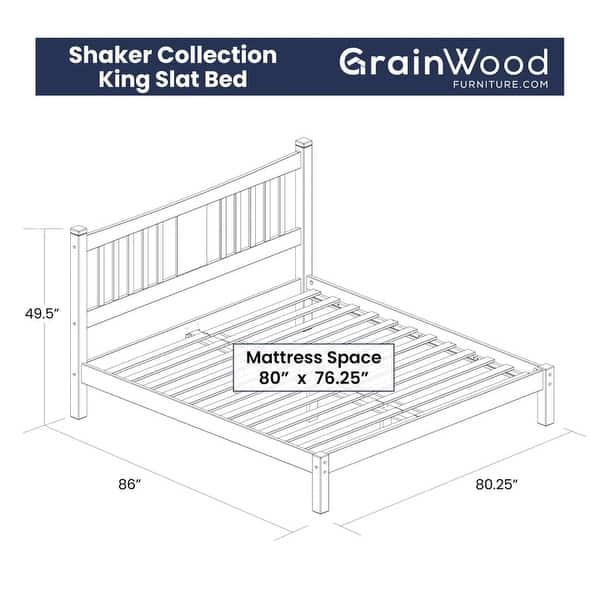 dimension image slide 3 of 2, Grain Wood Furniture Solid Wood Shaker Slat Platform Bed