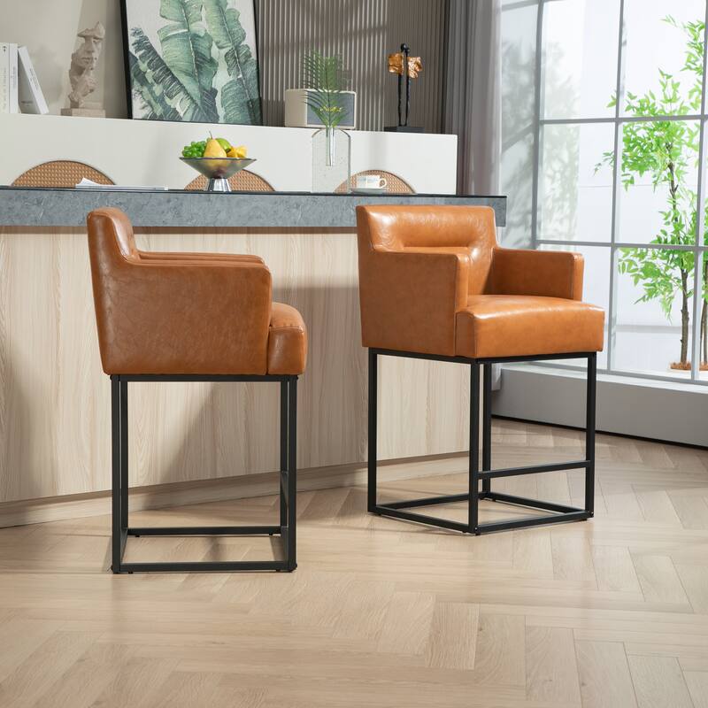 House Hold Counter Height Bar Stools Set of 2,Modern Square PU Bar Stool