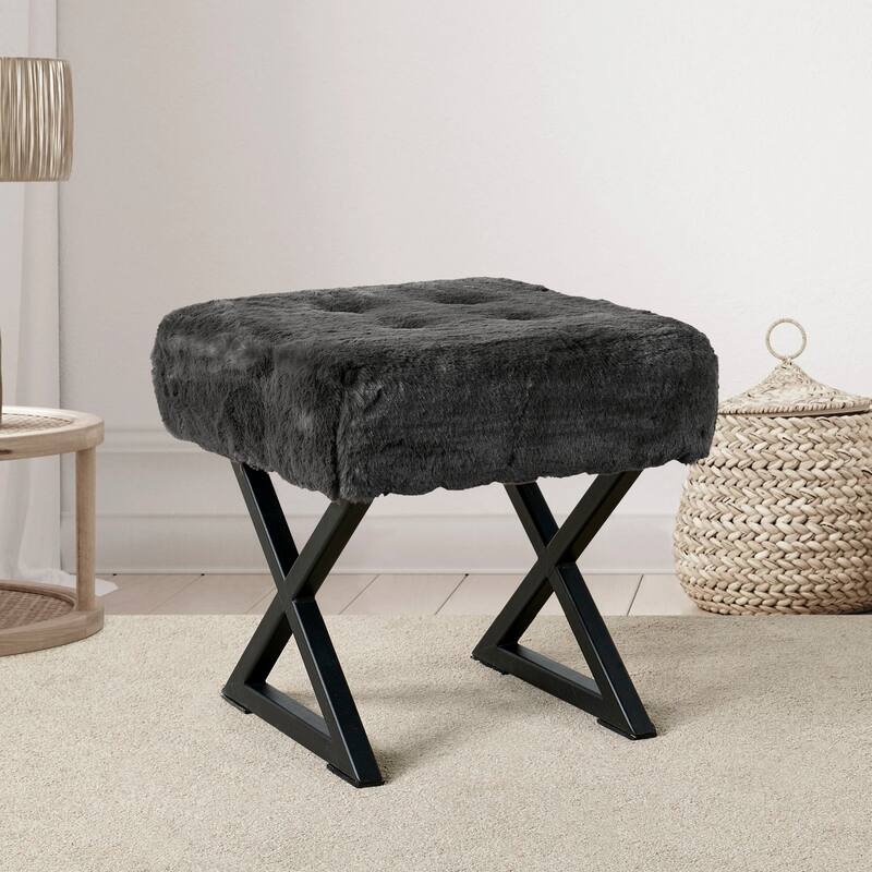 FauxFur Ottoman Vanity Stool 19"X19"X19".