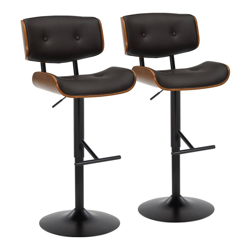 Carson Carrington Leksand Adjustable Bar Stool with Straight T Footrest (Set of 2) - Espresso Faux Leather/Walnut/Black