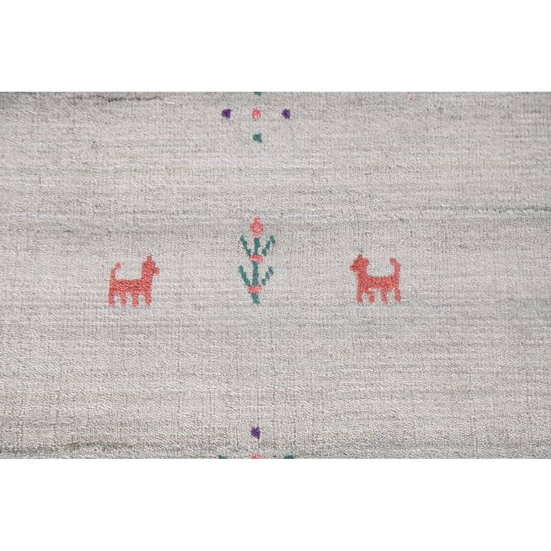 Tribal Beige Gabbeh Indian Area Rug Handmade Wool Carpet - 7'10"x 9'9"