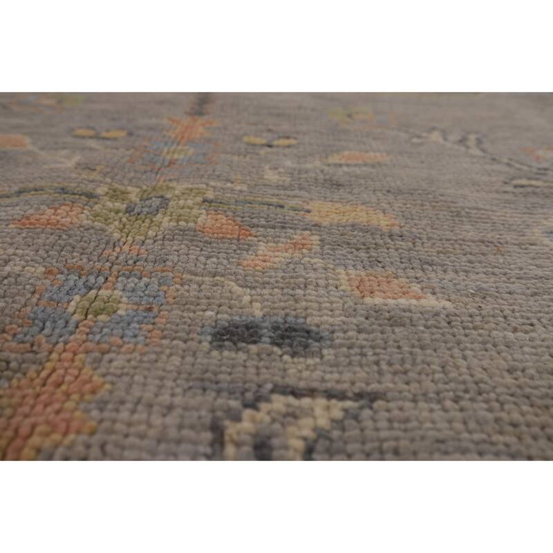 Vegetable Dye Grey Oushak Turkish Rug Hand-Knotted Floral Wool Carpet - 8'1"x 10'1"