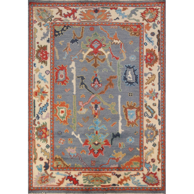 Blue Oushak Oriental Rug Transitional Handmade Wool Carpet - 4'1"x 5'11"