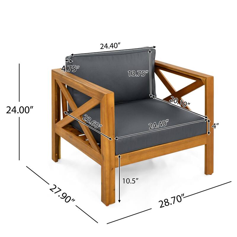 Roomfitters Outdoor Acacia Wood Club Chairs, Teak Finish Armchairs with Cushions