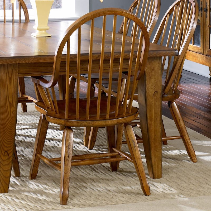 Treasures Rustic Oak Bow-back Armchair - Single - Oak - Dining Height