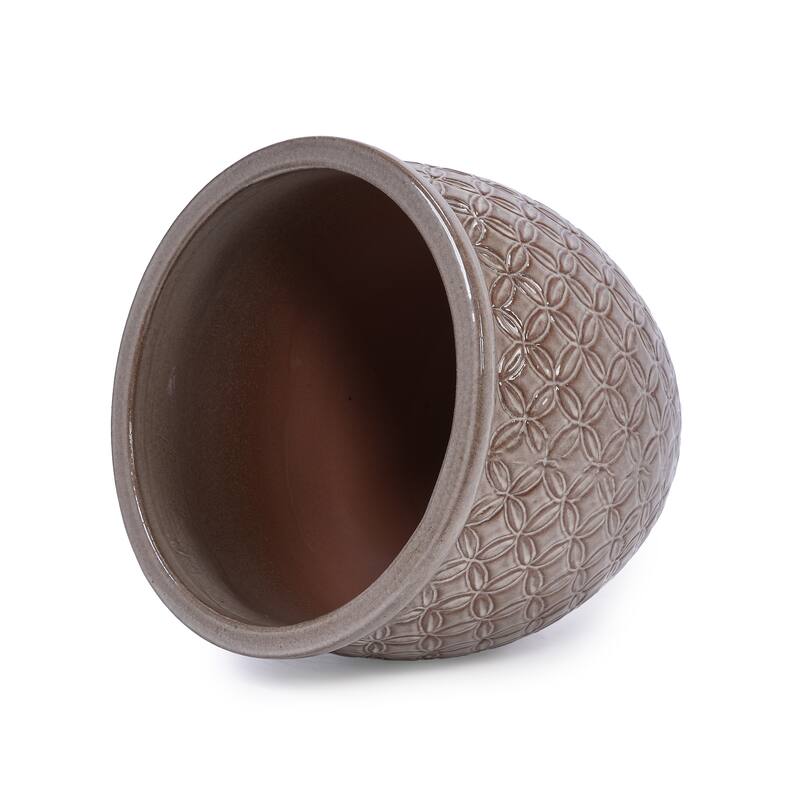 3 Pack Handmade Glazed Ceramic Planter, Ring Pattern Planter Pot