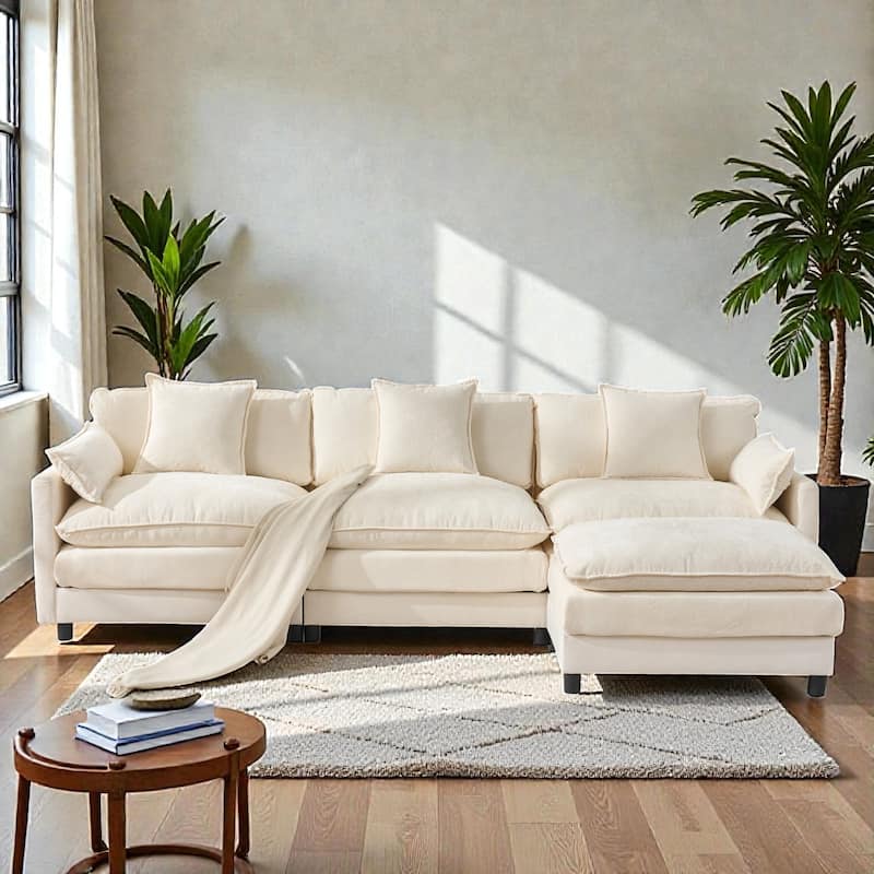 108 Inch L Shaped Modular Sectional Sofa, Chenille Cloud Couch with Ottoman, Deep Seat Modern Sofa
