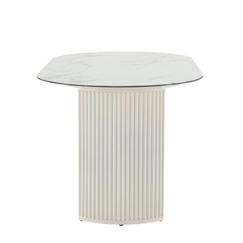 Pecos 65" White Metal Marble Pattern Tempered Glass Dining Table by iNSPIRE Q Modern