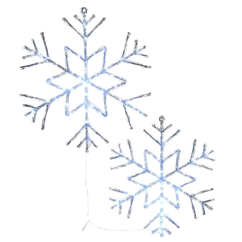 National Tree Company 6-Point Star Ice Crystal Snowflake Pair with LED Lights - White - 24 in