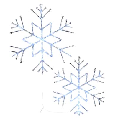 National Tree Company 6-Point Star Ice Crystal Snowflake Pair with LED Lights - White - 24 in