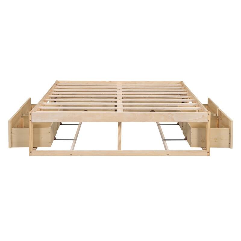 Full Size And Queen Size Platform Bed with 6 Storage Drawers,Antique White