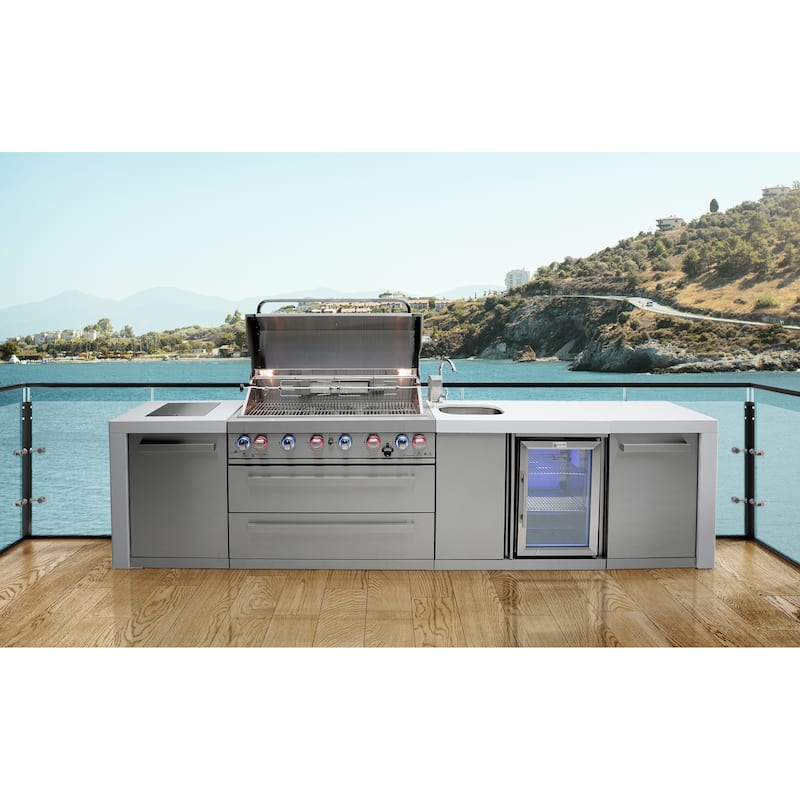 Mont Alpi MAi805-DBEV 44-inch 6-Burner 115000 BTU Deluxe Stainless Steel Outdoor Gas Barbecue Island Grill with Beverage Center