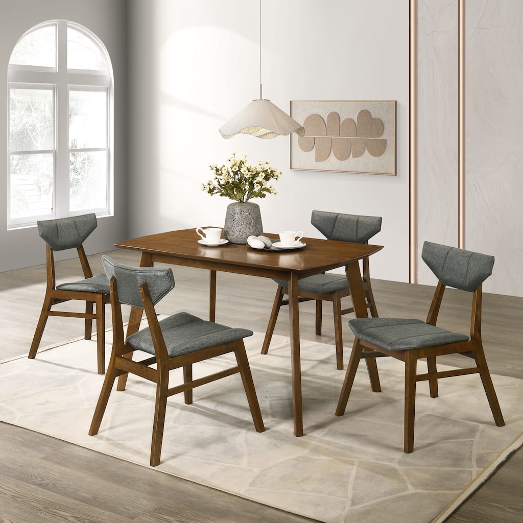 Amaris 5-Piece Rectangular Walnut Dining Set with Upholstered Chairs