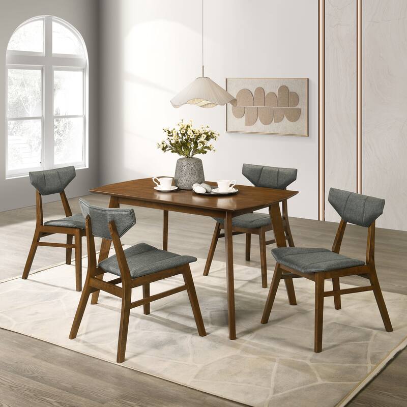 Amaris 5-Piece Rectangular Walnut Dining Set with Upholstered Chairs - Charcoal