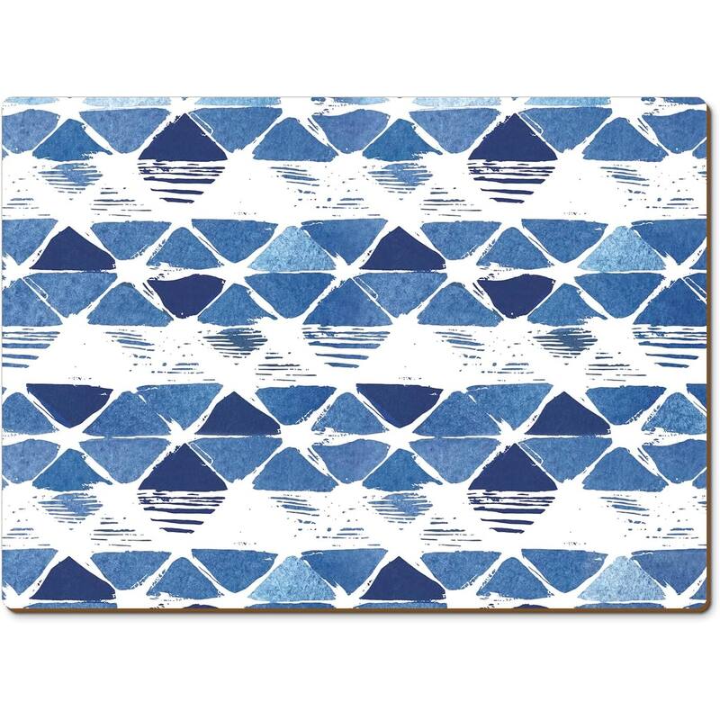 Indigo Closed Triangles Decorative Hardboard Placemats with Protective Cork Backing 4 Pack Heat Tolerant and Easily Wipes Clean - multi - Set of 4