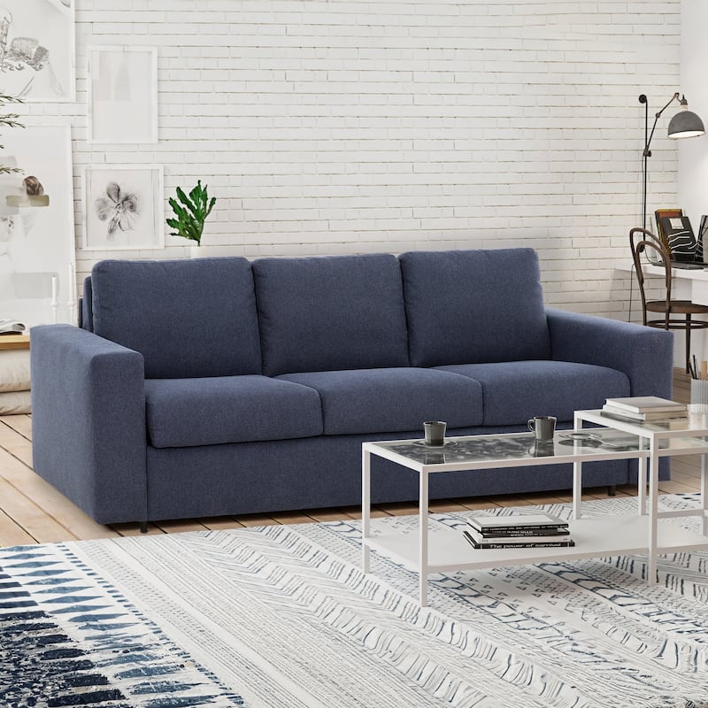 Stearns & Foster® Paolo 82 in. Queen Sleeper Sofa with 5in Memory Foam Mattress - Navy Blue