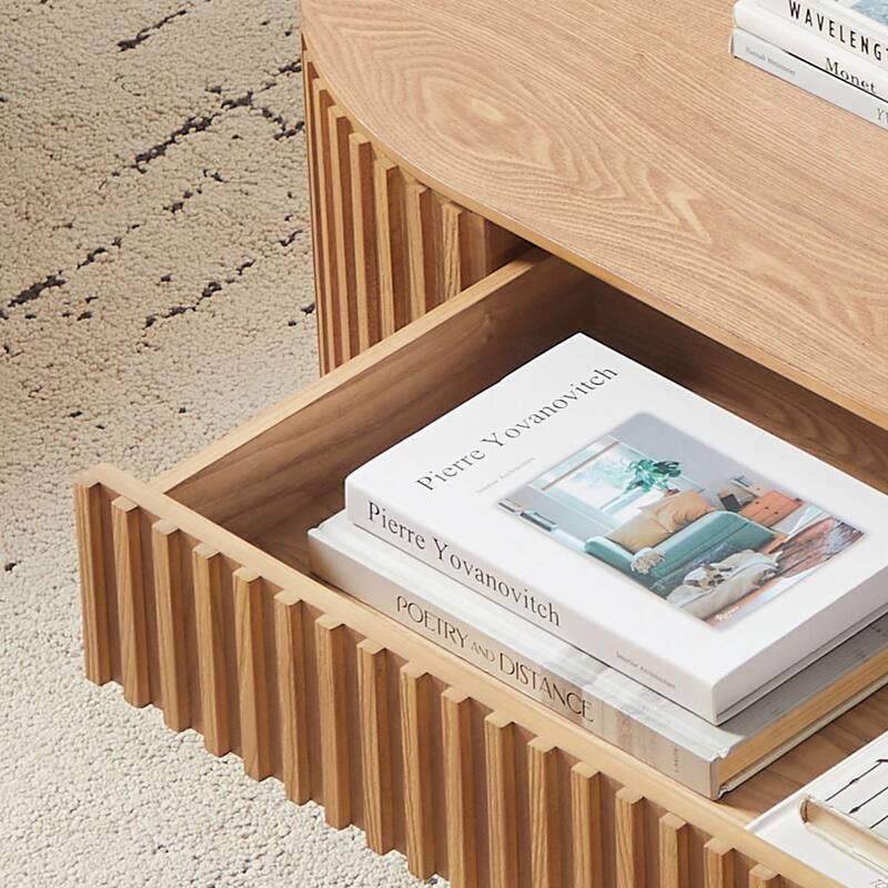 51.18'' Oval Wood Coffee Table With Drawer