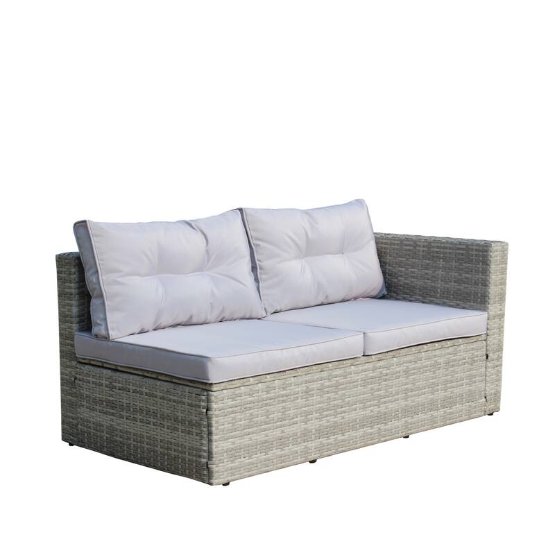 4 Pcs Patio Furniture Set, All Weather Outdoor Conversation Set, Wicker Rattan Sectional Sofa Set with Storage Box and Table