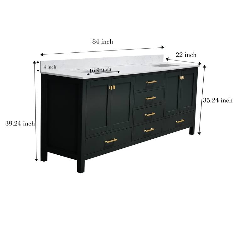StarrySky 84 inch Undermount Double Sink Bathroom Vanity with Engineered Carrara Marble Top