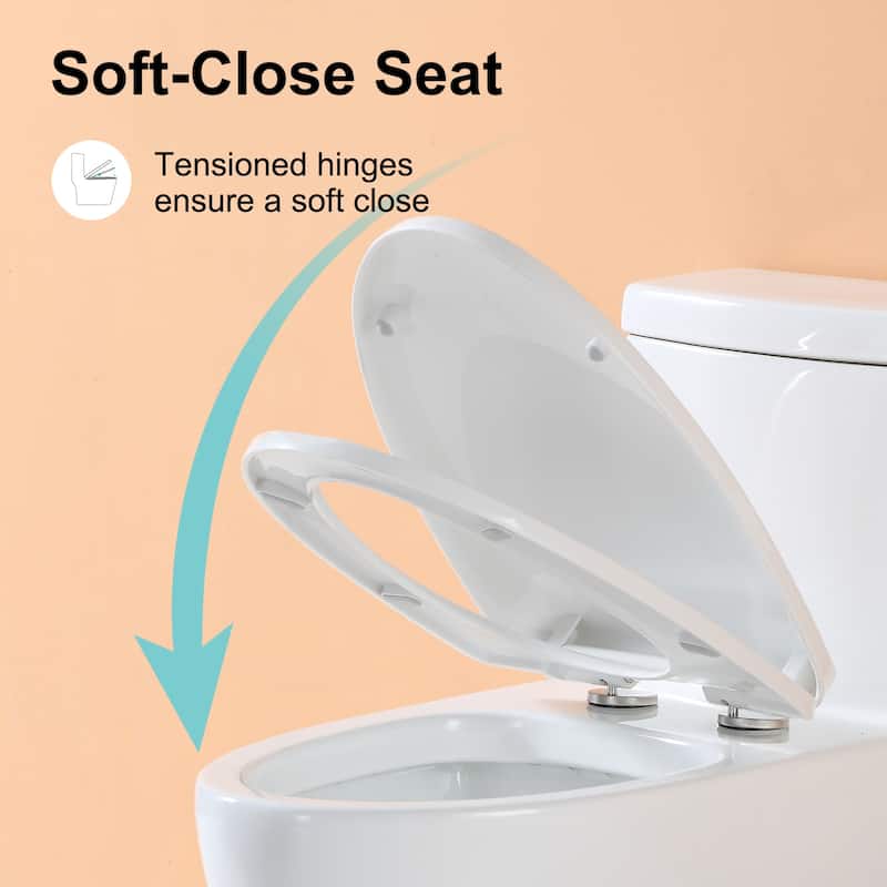 HOROW 1-Piece 1.28 GPF Compact Elongated Toilet in White with Comfort Height and Soft-Close Seat Included - N/A