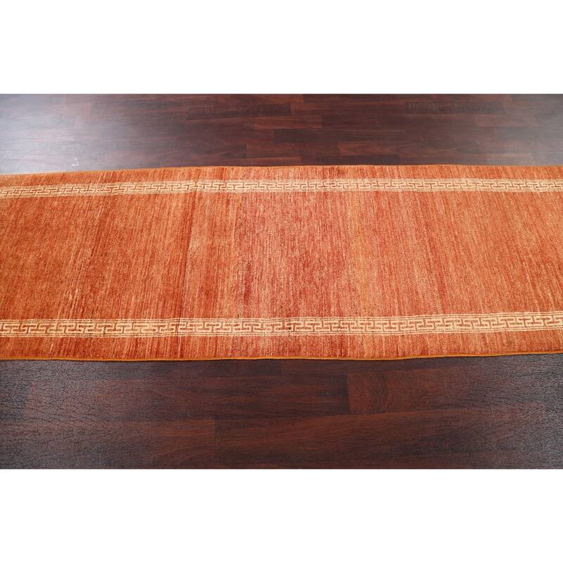 Orange Bordered Gabbeh Kashkoli Oriental Runner Rug Wool Hand-knotted - 2'7" x 9'1"