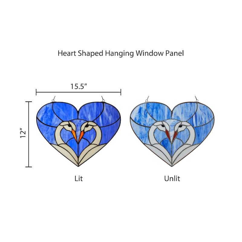 Loving Swans Blue, White and Red River of Goods Stained Glass Window Panel - 15.5" x 0.25" x 12"