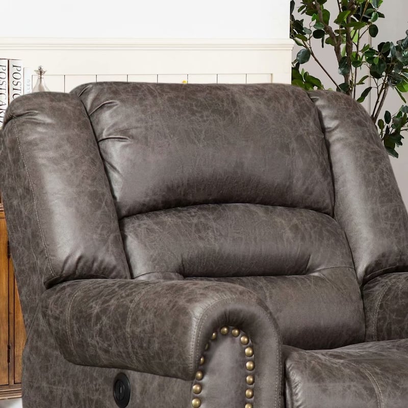 Breathable Leather Power Recliner With USB Port for Living Room and Theater