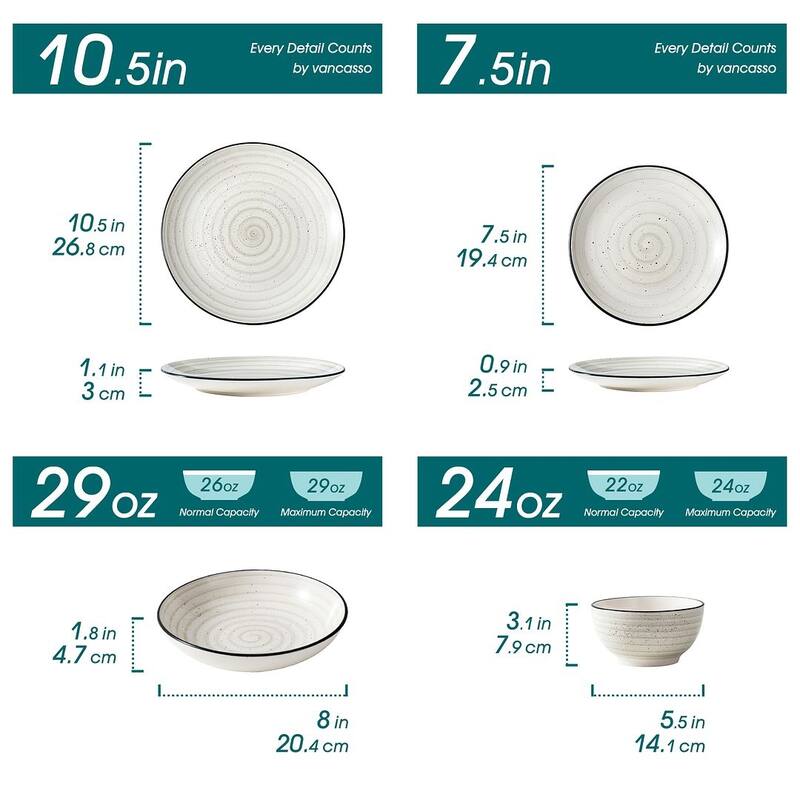 vancasso Bonbon Stoneware Handpainted Spirals Pattern Dinnerware Set