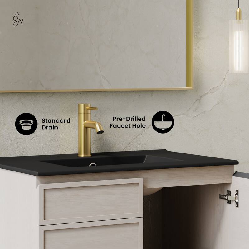 St. Tropez 30" Wall-Mounted Bathroom Vanity In White Oak With Black Sink Top - 30