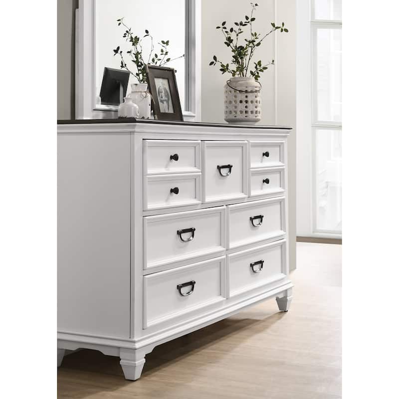 Roundhill Furniture Clelane Wood Bedroom Set with Bed, Dresser, Mirror, and Two Nightstands