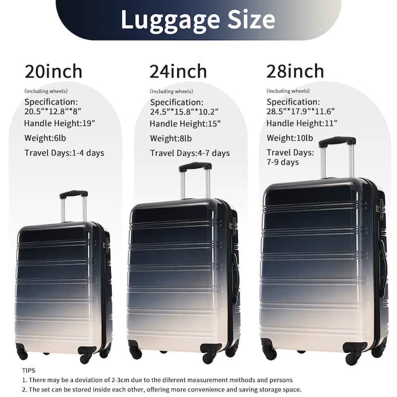 Classic 3 Piece Luggage Set with TSA Lock, ABS Durable Lightweight Suitcase with Spinner Wheels, Hardshell Carry-On Luggage