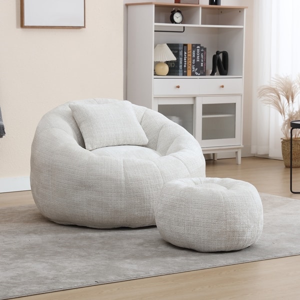 HOMEFUN Chenille Upholstered Round Lazy Cozy Bean Bag Chair with ...