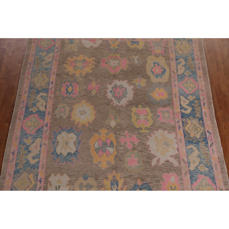 Hand Knotted Oriental 100% Wool Carpet Transitional All-Over Brown Oushak Area Rug - 11' 3'' X 8' 8''