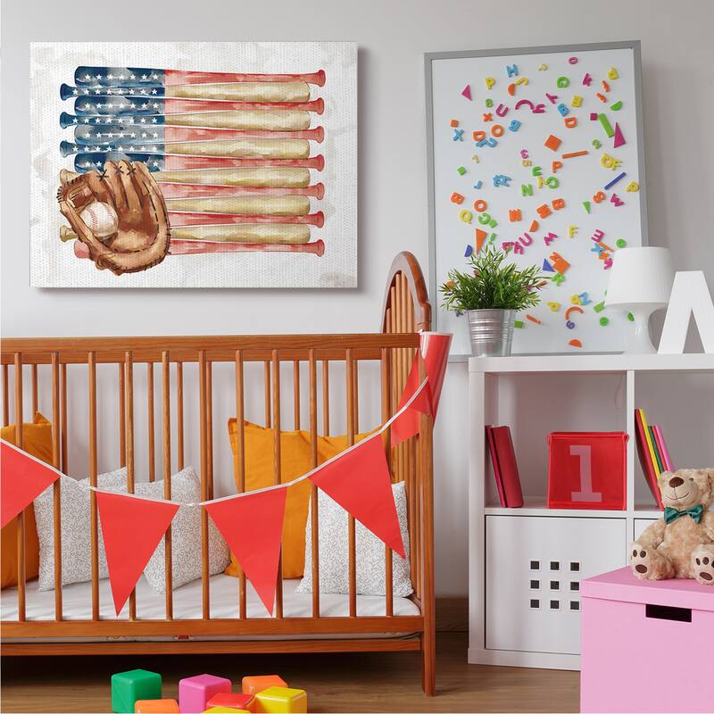 Stupell American Baseball Flag Children's Sports Mitt Canvas Wall Art