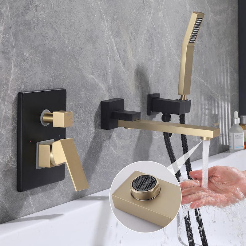 Modland Wall-Mounted Bathtub Filler Set with Hand Shower, 1.8 GPM Solid Brass Faucet, 59" Hose, CEC Certified, 4 Finishes