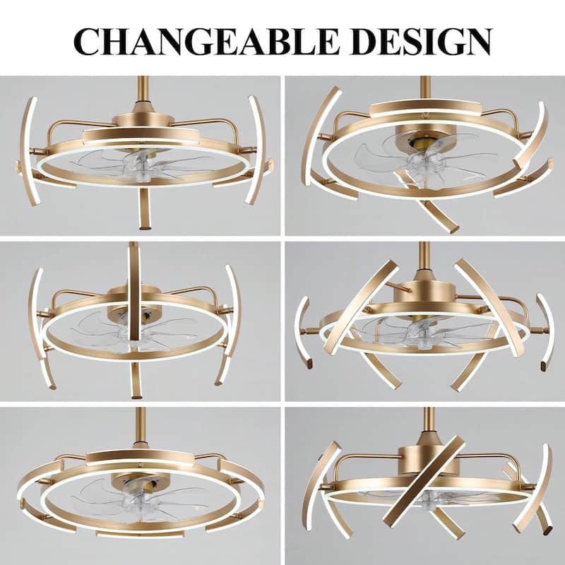 Cusp Barn 24-Inch Dimmable LED 6-DIY Shape Smart Ceiling Fan With Light, 6-Speed Reversible Ceiling Fan Light With Remote