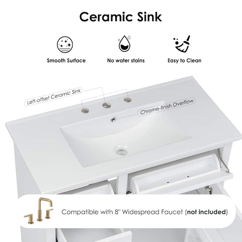 36" Ready-to-Use Bathroom Vanity – Ceramic Undermount Sink with Tip-Out Drawers & Soft-Close Mechanism‌ - 36"