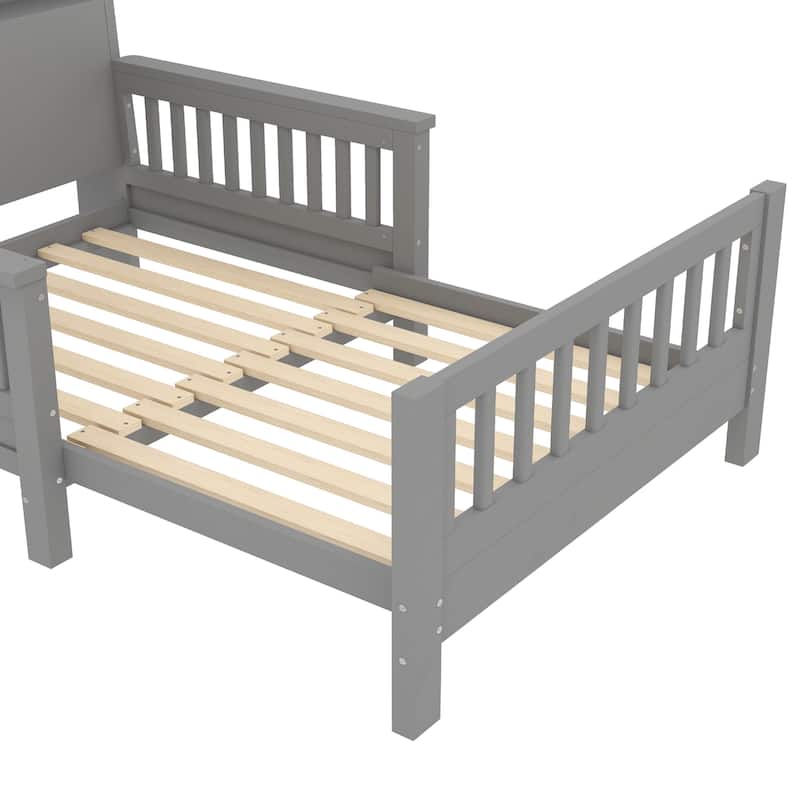 Twin Size Platform Bed with Storage Headboard, Pull-Out Design, High-Quality Safety Rails