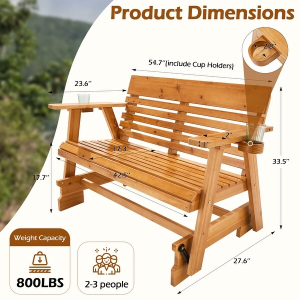 EROMMY Outdoor Wooden Glider Rocker Chair, High Backrest