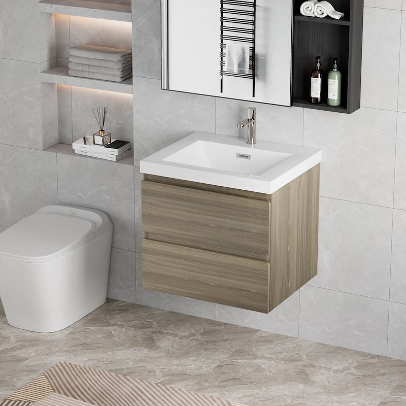 MDF Floating Bathroom Vanity with Integrated Resin Sink