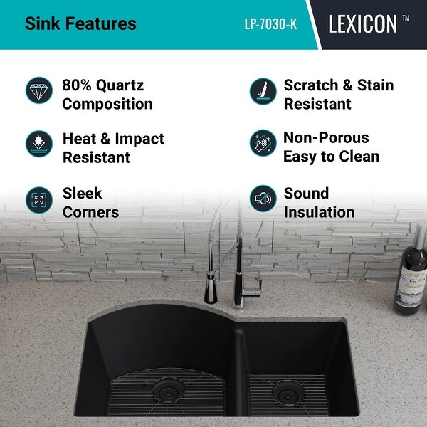 Lexicon Platinum Quartz 32 Inch 70/30 Double Bowl Kitchen Sink