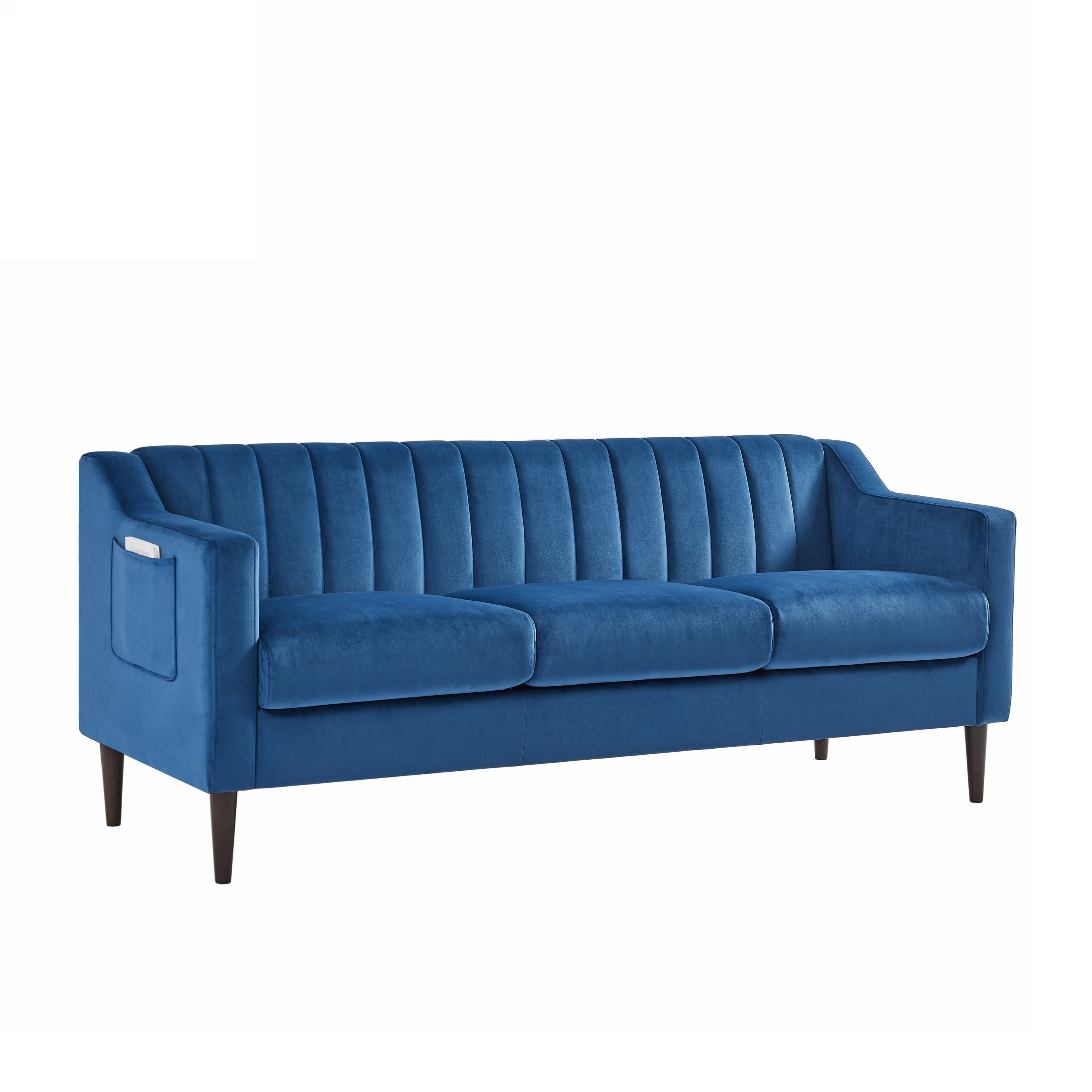 Velvet Chaise Sofa Chesterfield Sleeper Loveseat w/ Pocket, Blue Bed