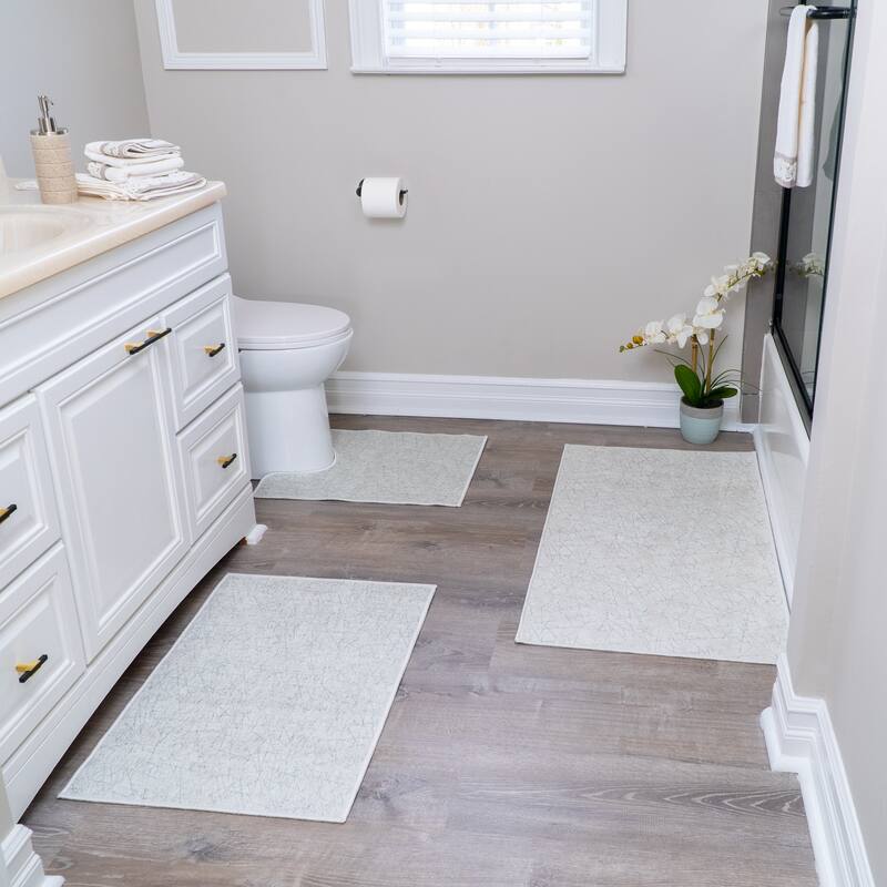 Geometric Design 3 Piece Bathroom Rugs Set - Non-Slip Ultra Thin Bath Rugs for Bathroom Floor - Washable Bathroom Mats Set