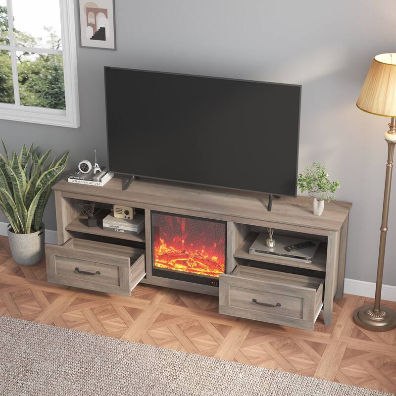 70.08" Storage TV Stand with 4 Open Shelves and 2 Removable Drawers