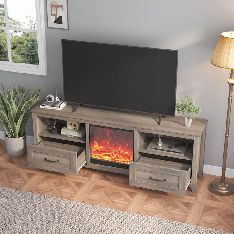 70-inch Length Grey Walnut TV Stand Media Console TV Entertainment Center - 70-inch W x 24.8-inch H