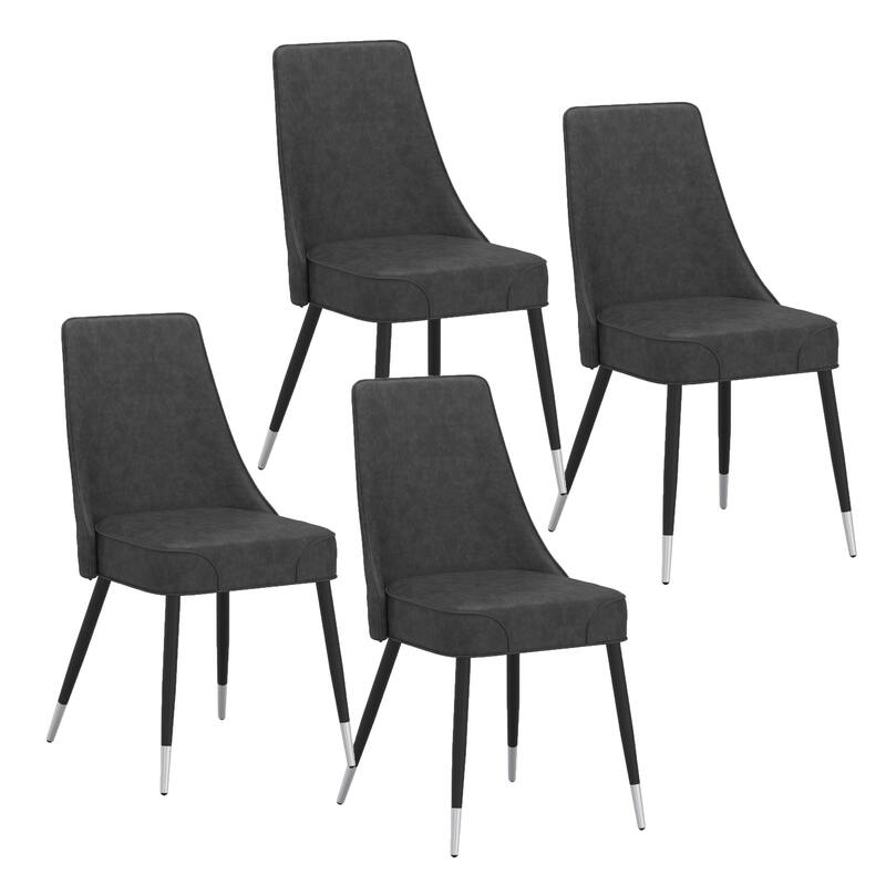 Mid-Century Faux Leather and Metal Dining Chair, Set of 4 - Vintage Grey and Black